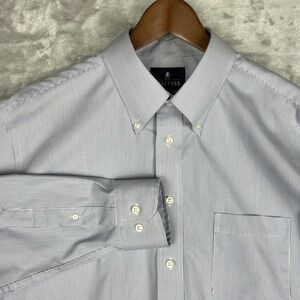 Stafford Mens Dress‎ Shirt 16 1/2 32/33 Regular Fit Blue Stripe Button Down